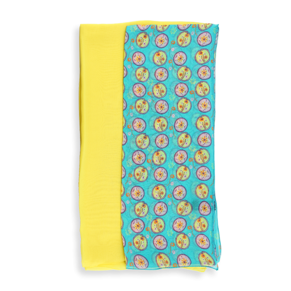 duo-de-soie-femme-echarpe-imprimé-fleur-medaillon-turquoise-foulard-soleil
