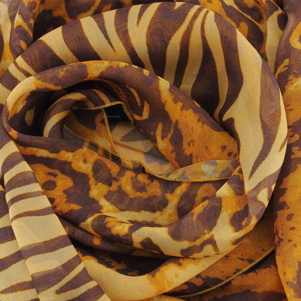 Foulard-femme-jaune or-soie-imprimée-peau de bête