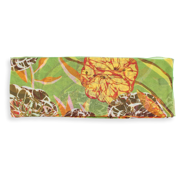 Foulard-femme-soie-vert-imprimée-fleur